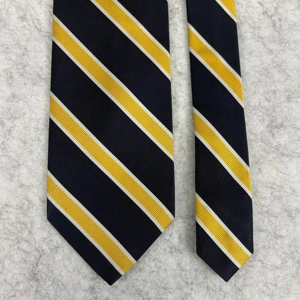 J Crew Striped Silk Necktie Navy Blue Yellow Diagonal Stripe Business Tie 57